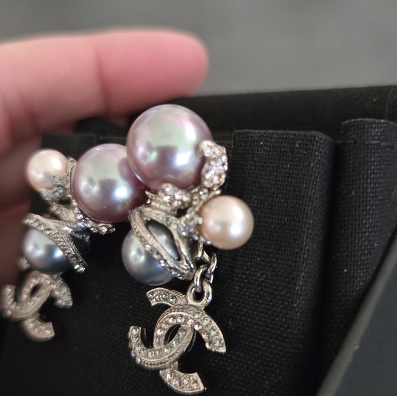 Chanel 2013 Spring Palladium Multicolor Strass and Faux Pearl Drop CC Earrings - Picture 3 of 12